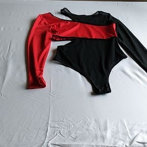 Women Black and Red Bodysuit with cut out in the side and shoulder